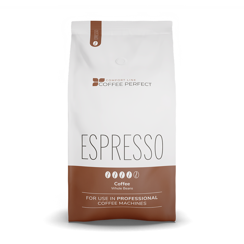 Verpackung der Coffee Perfect Espresso Bohnen mit 1kg Inhalt.