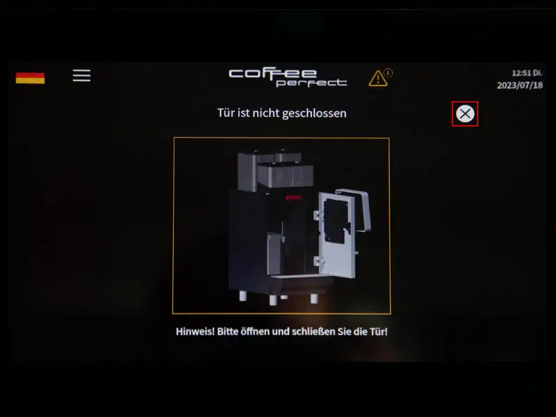 Display eines Kaffeevollautomaten mit Auswahl verschiedener Getraenke, Chocostick hervorgehoben.