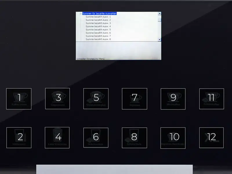 Touchdisplay mit Auswahl der einzelnen bezahlten Getraenkeoptionen.
